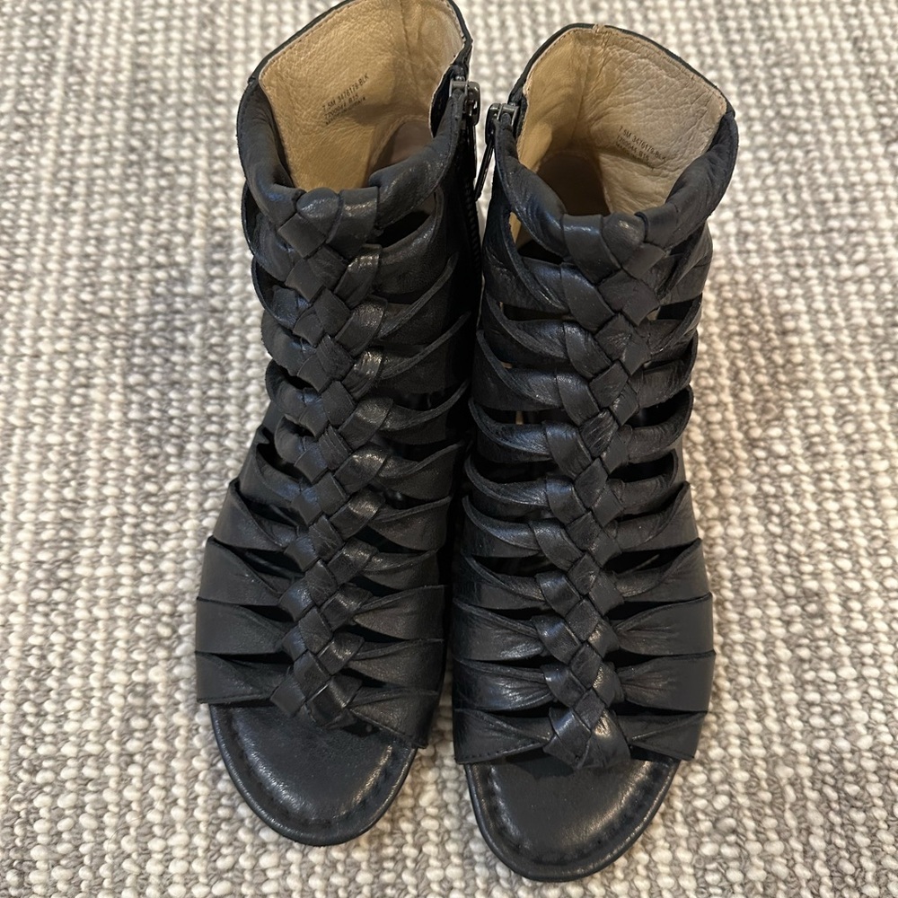 Frye Marlene Black Braided Leather Peep Toe Women’s Sandals